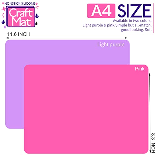 Image of LEOBRO Silicone Mat, Silicone Mats for Crafts, 2pcs Silicone Mat for Jewelry Resin Molds, Silicone Mats for UV Resin Molds, DIY Art Crafts, Hot Pink & Light Purple, 11.69 inch x 8.26 inch (Pack of 2)