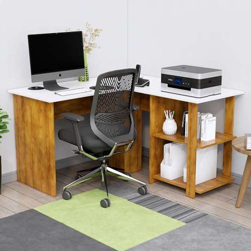 Image of Bniture Wooden Study Table for Home | Engineered Wood Study Table with Shelf Storage | L Shape Multi Purpose Computer Desk for Writing & Study | Laptop Table for Study Room | Giant Wood & Frosty White