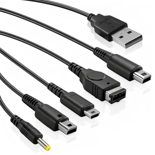 Zeeorymn Câble de Chargeur USB 5 en 1 Remplacement, Cable Chargeur Compatible avec les Consoles New 3DS XL/New 2DS XL/2DS/Dsi XL/Ds lite/DS Lite/NDS PSP 1000-3000, Recharge Facile via USB,120cm