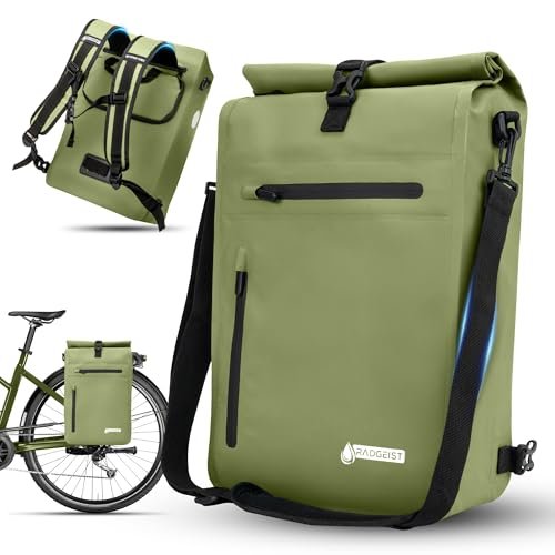 RADGEIST 3in1 Fahrradtasche für Gepäckträger - Gepäckträgertasche wasserdicht, extra robust mit Schnelleinhängung - Fahrrad Tasche Rucksack (20 Liter) - Fahrradrucksack (Olivgrün)
