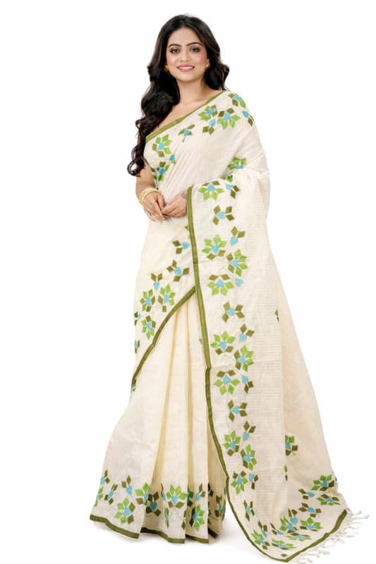 Women White with Zari Check Applique Saree Without blouse piece | Traditional Ethnic Wear Saree for Festival, Wedding, Party & Daily Wear-0514CA195AS-picture-53