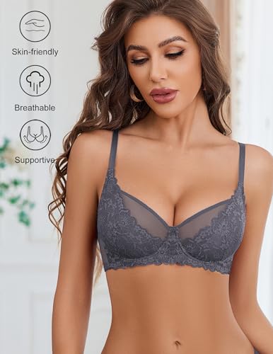 Image of Avidlove Women Lace Bra Underwire Sexy Bralettes Unlined Mesh Full Coverage Lingerie Everyday Bras