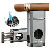 ✌ Neues Upgrade: 3-in-1 stilvolle Metall-Feuerzeug in Edelstahl V-förmigen Cutter gebaut. Die scharfe Edelstahlklinge hilft Ihnen, perfekt Kaliber Zigarren schneiden und passt die meisten Zigarren bis zu 60 Ringmaß (Hinweis: Verwenden Sie die Taste auf der linken Seite des Feuerzeugs, um den Zigarrenschneider herausspringen). Die wabenförmig geprägte Kappe des Feuerzeugs bietet einen stabilen und rutschfesten Zigarrenhalter und ist damit ein hervorragendes Accessoire.