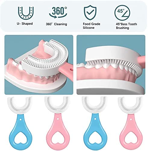 Diniva Pack of 3 U Shaped Toothbrush for Kids Manual Whitening Toothbrush Silicone Brush Head for Kids Children Infant Toothbrush For 2-6 Years Mouth-Cleaning (Multicolor) 1
