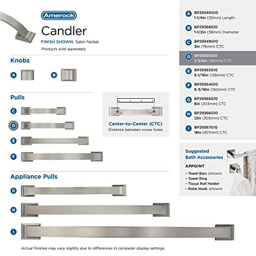 Image of Amerock | Cabinet Pull | Satin Nickel | 3-3 /4 inch (96 mm) Center to Center | Candler | 1 Pack | Drawer Pull | Drawer Handle | Cabinet Hardware