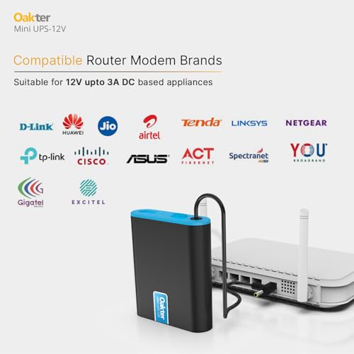 Image of Oakter Mini UPS for 12V WiFi Router Broadband Modem | Backup Upto 4 Hours | WiFi UPS Power Backup During Power Cuts | UPS Broadband Modem | Current Surge & Deep Discharge Protection