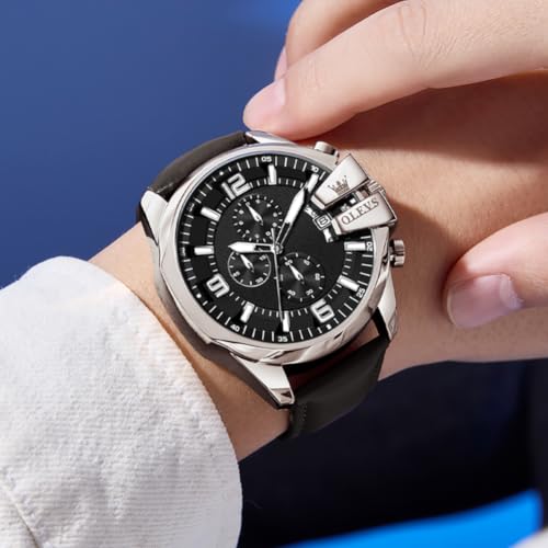 Image of OLEVS Men Watch Big Face Chronograph Waterproof Leather Strap Fashion Watch