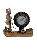 Wooden Ship Design Desk Clock – Nautical Style Table Clock with Rustic Finish, Decorative Boat Shaped Quartz Clock for Home & Office Décor, Gift for Sailors & Collectors, 7 x 2.5 x 7 in