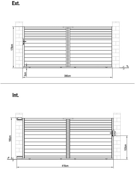 Technical drawing of Vente-unique VIAZO Aluminum Sliding Gate dimensions