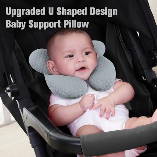 Image of KAKIBLIN Baby Travel Pillow, Upgraded Baby Neck Pillows for Car Seat, Infant Neck Support Pillow for Head and Neck,Newborn Head Support for Car Seat, Stroller, Pushchair(Light Grey)