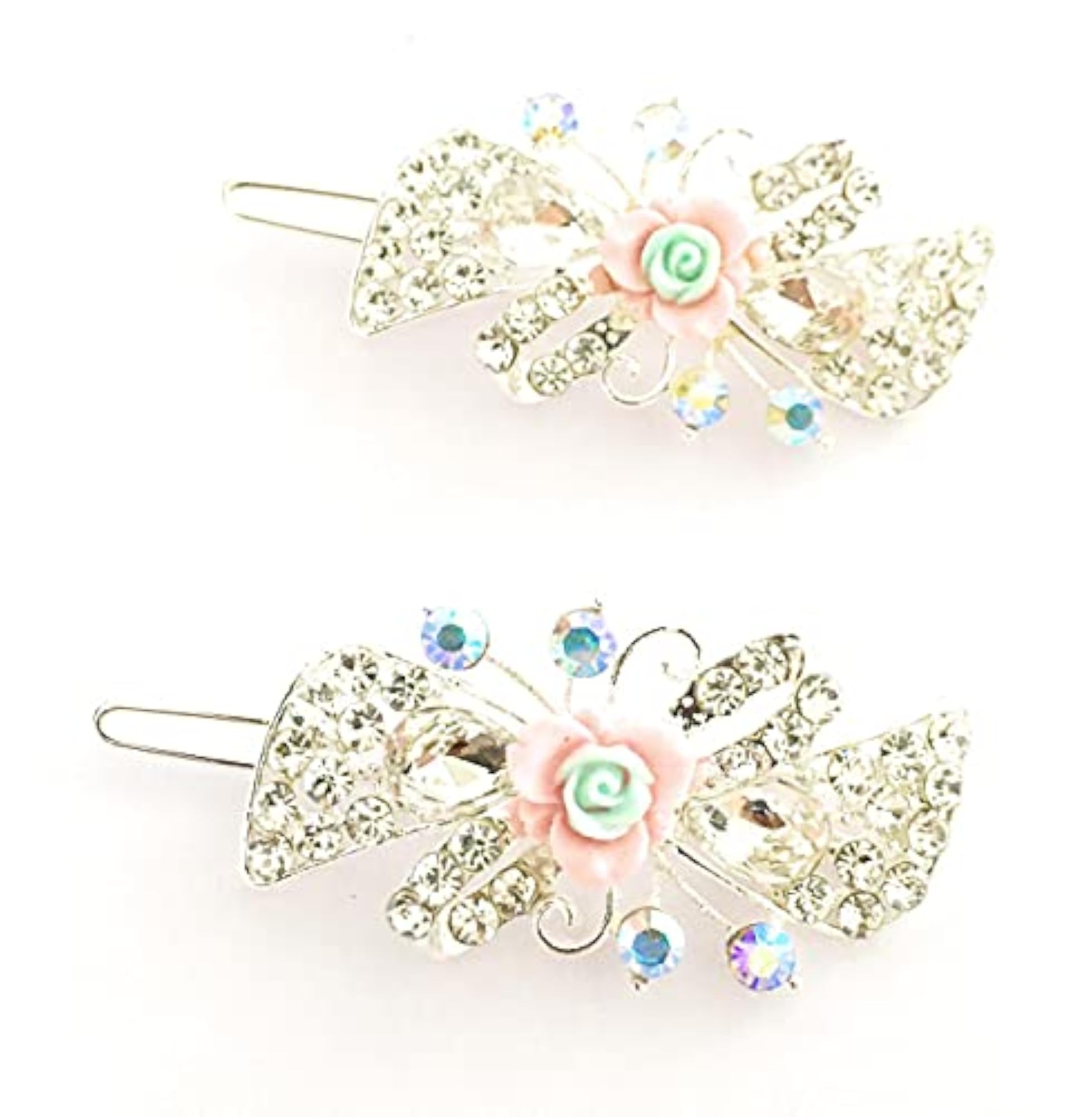 Kids' White Stone Fancy Hair Clips Pair, Small Barrettes