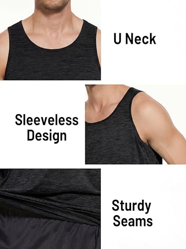 MAGCOMSEN Herren Tanktop T-Shirt Ohne Ärmel Sport Shirt Atmungsaktiv Muskelshirt Herren Leicht Fitness Unterhemd Schnell Trockend Stretch Funktionsshirts für Bodybuilding Gym Schwarz L 6
