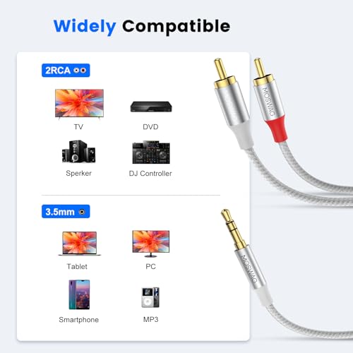 Image of MOSWAG 3.5mm to RCA Cable Headphone to RCA Cable AUX to RCA Audio Cable