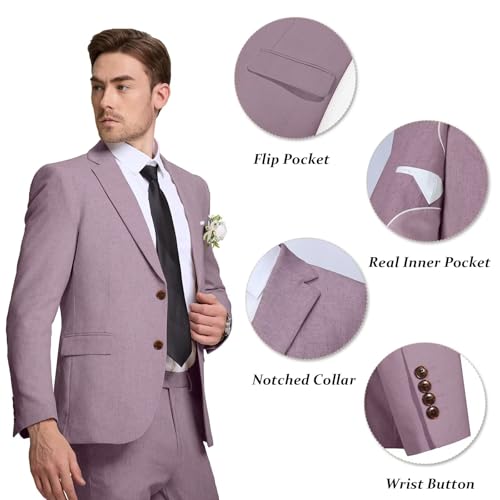 Image of Men's Linen Suit 2 Piece Slim Fit Summer Beach Wedding Prom Party | Breathable,Linen Blazer Suit Set,for Beach Weddings,Groom Wear,Prom and Outdoor Parties,Business Casual,Vacation Daily Wear
