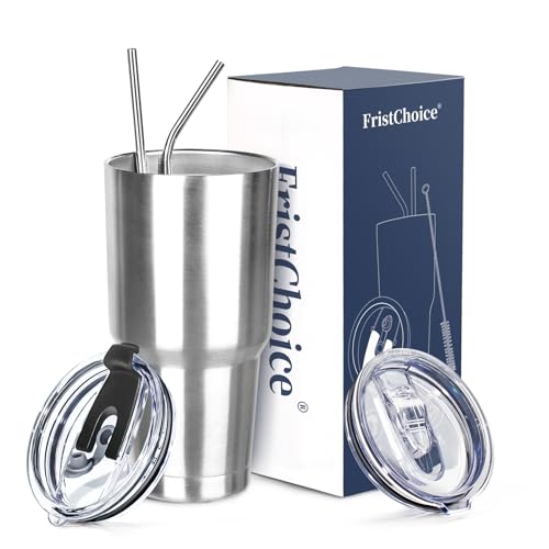 FristChoice 30 oz Tumbler with Lids and Straws Double Wall Insulated Tumbler Cup,Stainless Steel...