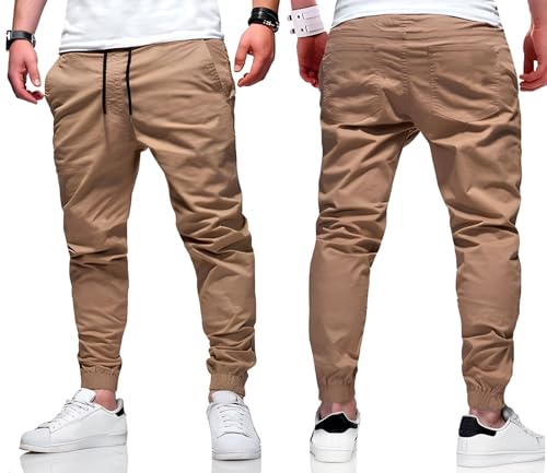 Calça Jogger Masculina Camuflada Jeans Punho Elastano (BR, Alfa, P, Regular, Regular, Bege)