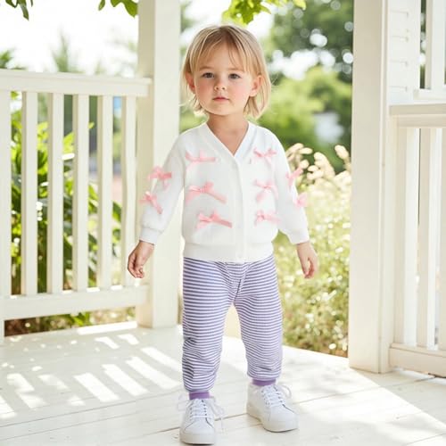 Toddler Little Girl Knitted Cardigan 3D Bow V Neck Long Sleeve Button-up Sweater Casual Winter Fall Clothes4