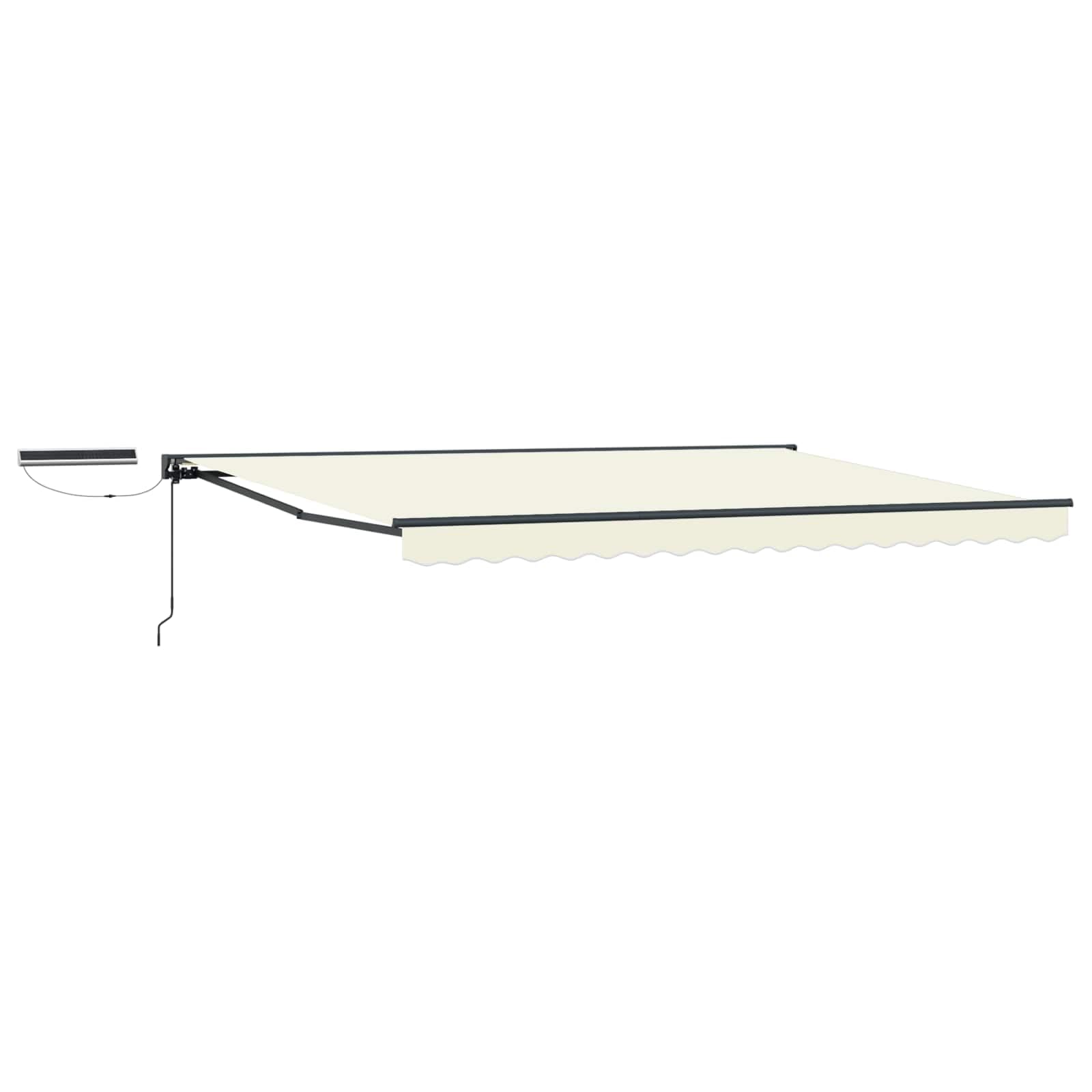 Toldo de 5 x 3,5 m con motor y mando a distancia, brazo articulado con media caja, protección solar para terraza y jardín, marco antracita, tela crema