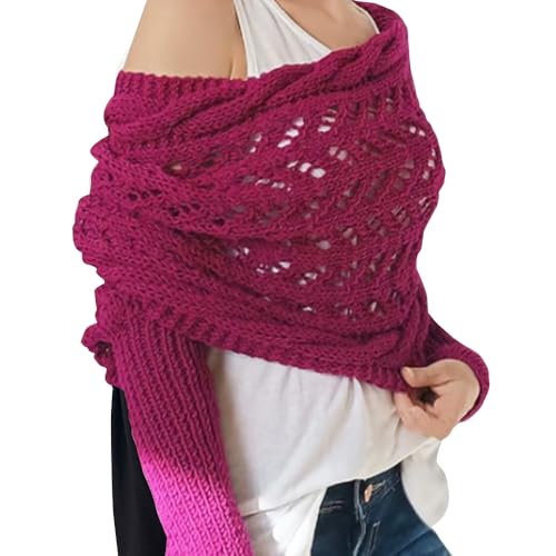 Image of Knitted Cable Wrap for Women Multifunctional Scarf with Sleeves Crochet Sweater Scarf with Sleeves