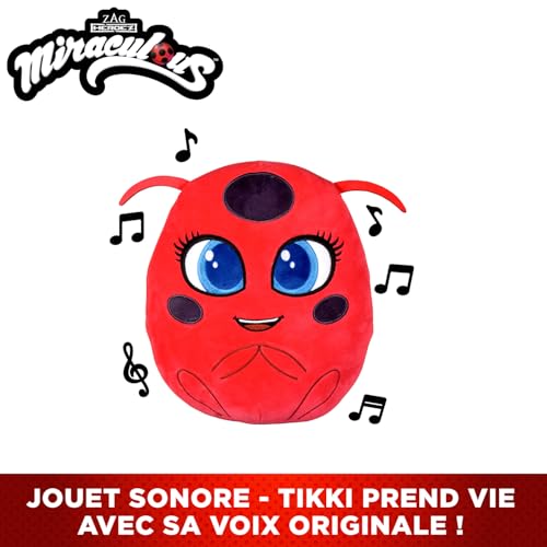 BANDAI - Miraculous - Peluche Tikki à Fonctions - Licence Officielle - Jouet Sonore Kwami Ladybug - Peluche Kwami Coccinelle Tikki Miraculous - Jouet Enfant 4 Ans et + - P50711