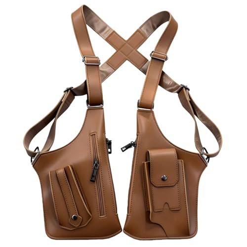 Anti-Theft Shoulder Holster Bag for Men, Double Shoulder Armpit Chest Bag - Premium Leather, Adjustable Straps, Phone Wallet Pocket - Travel, Outdoor - Unisex Underarm Pouch (Light Brown)