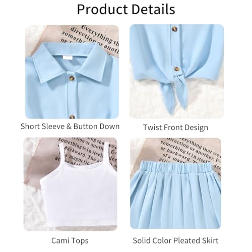 Image of HIHA Girls 3 Piece Outfit Cami Crop Tops Skirt Set with Button Down Shirts Size 6-12