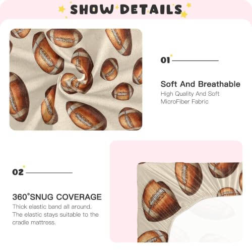 Image of Vintage American Football Beige Crib Sheets Soft Breathable Fitted Baby Crib Sheets Mattress Cover for Girls Boys, 52 inch x 28 inch x 9 inch