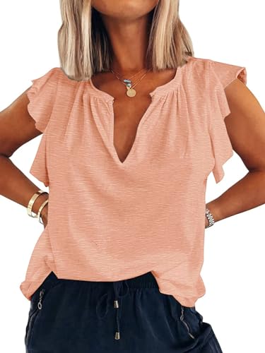 Ebifin Womens Plus Size Tank Tops V Neck Ruffle Sleeve Summer