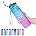 SLUXKE Bouteille d'eau, 1L Gourde Sport Gourde Reutilisable Tritan sans BPA Anti-Fuite , Bouteille avec Traqueur de Marqueur de Temps pour Camping, Adulte, Enfant, Cyclisme, Voyager