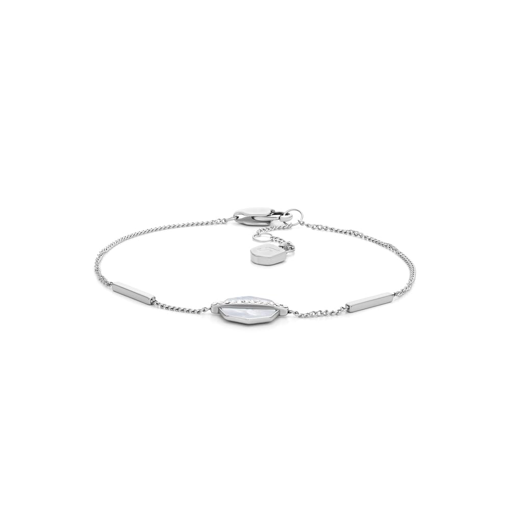 Fossil Women's Stainless Steel 16.5Cm Silver Steel Mother Of Pearl And Clear Stone Bracelet - J49380 Jf04910040