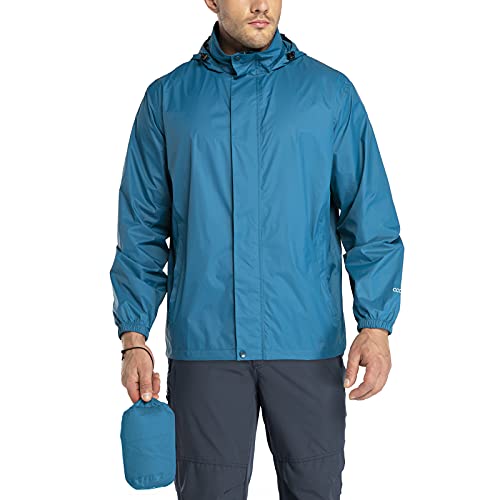 33,000ft Chaqueta impermeable plegable para hombre, ligera, impermeable, con capucha Stowaway Active Outdoor Windbreaker, Azul / Patchwork, X-Large Cover