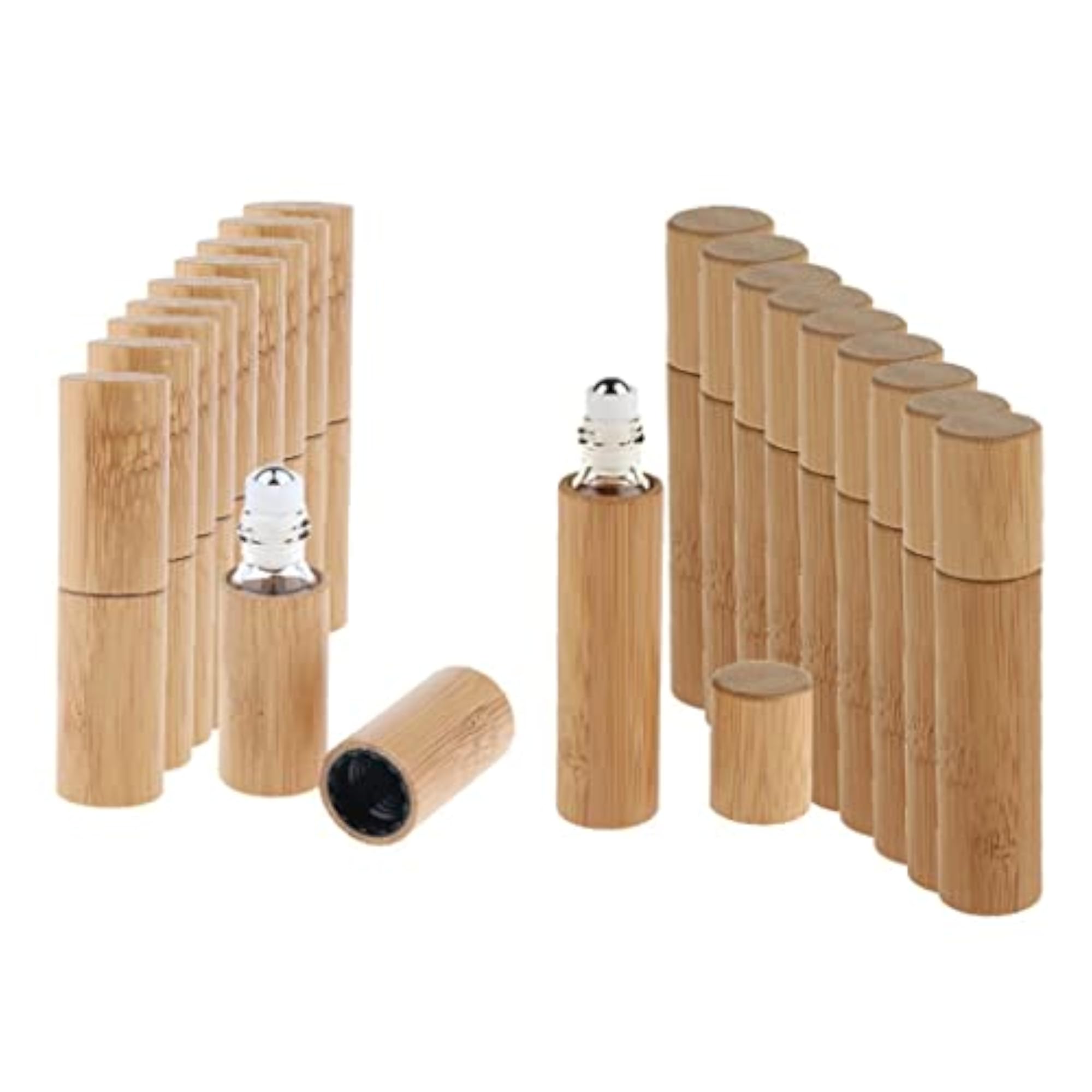 20 Pcs Handmade Bamboo Refillable Empty Essential Oil Makeup Roll on Bottle