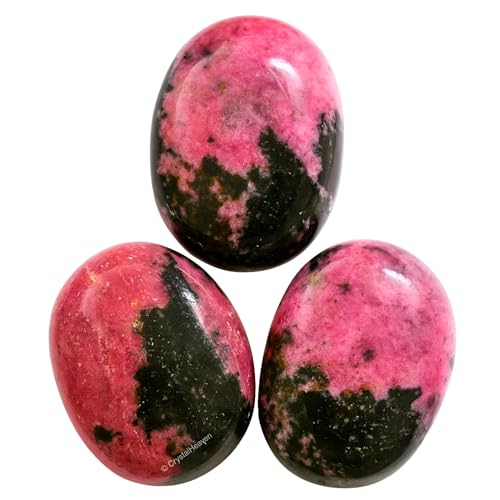 Image of Crystal Heaven Certified Rhodonite Crystal Palm Pebbles Stones for Anxiety Stress Relief Massage - AAA Grade Original Healing Gemstone Agate Palm Stone for Yoga Meditation Spiritual Reiki Feng Shui