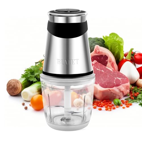 BUMET Electric food processor vegetable chopper 500W one 2.5cup bowl one bi-layer 4 blades Mini Food chopper for home use,Mincing, and Puree for kitchen aid, baby foot