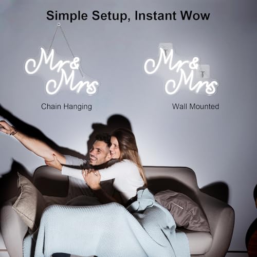 Mr and Mrs Neon Sign for Wedding, Dimmable USB Mr and Mrs Light Up Sign LED Neon Lights for Wall Bedroom Wedding Party Anniversary Valentines Day Girlfriend Engagement Bridal Shower Present - Thumbnail 7