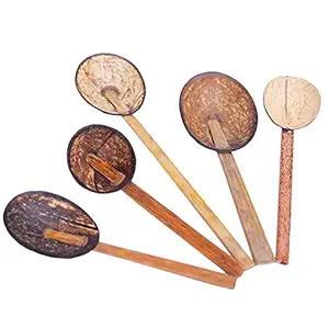 looms & weaves - Set of 5 Different Eco-Friendly Handmade Coconut Shell Spoons - Made with Coconut Shell & Coconut Wood