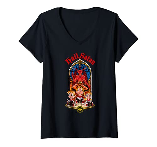 Mujer Baphomet Death Metal Cute Satanic Cult Clothing: Hail Satan Camiseta Cuello V
