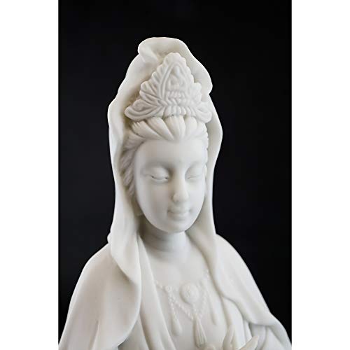 Estatua Quan Yin en pedestal de loto acabado mármol blanco miniatura 5