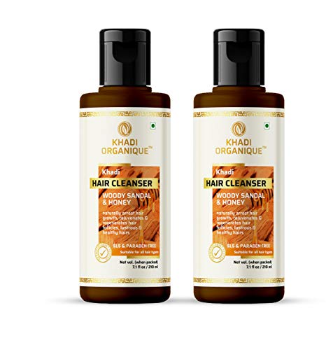Image of Khadi Organique Woody Sandal & Honey Hair Cleanser Shampoo | SLS & Paraben Free Herbal Shampoo | Nourishing, Strenghten, Anti-Dandruff & Hair Fall Control | For Daily Use - 210 ml (Pack of 2)