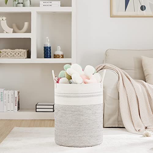 58L Woven Rope Laundry Hamper By Fiona's Magic, Tall Boho Laundry Basket Storage, Large Baby Nursery Hamper For Blankets, Toys And Clothes Hamper For Bedroom And Living Room Organizing, Jute, White #TOP1