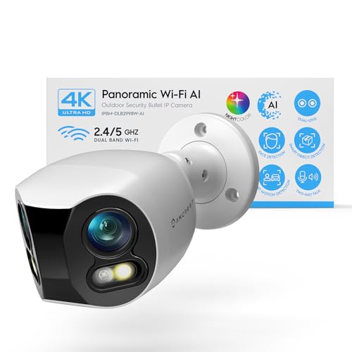 Amcrest Dual-Lens 4K (8MP) Outdoor Security WiFi Camera 2 x 4MP Lenses WiFi AI Bullet IP Camera Dual-Band 2.4Ghz & 5Ghz Face Detection Panoramic 180 FOV 4K@15fps