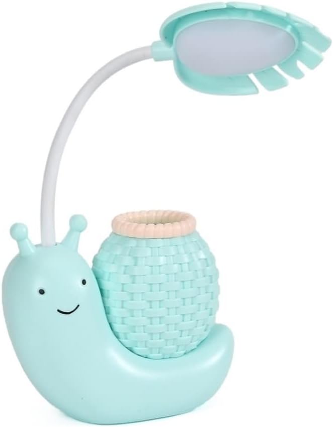 Eye Protection Cute Snail Small Desk Lamp with Pen Holder Bedroom Table Study Reading LED Eye Protection Lamps USB Interface Desk Lamp(Green)