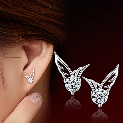 Pendientes De Plata para Mujeres, Pendientes Coreanos De Circonita con Alas De Ángel para...