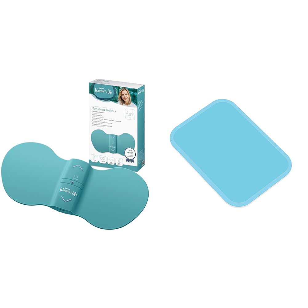 Beurer Em 55 Menstrual Relax+, Pad Elettrostimolatore Medicale Tens Contro i Dolori Mestruali e da Endometriosi + Beurer Em 55 Set di Ricambio da 6 Elettrodi Adesivi in Gel