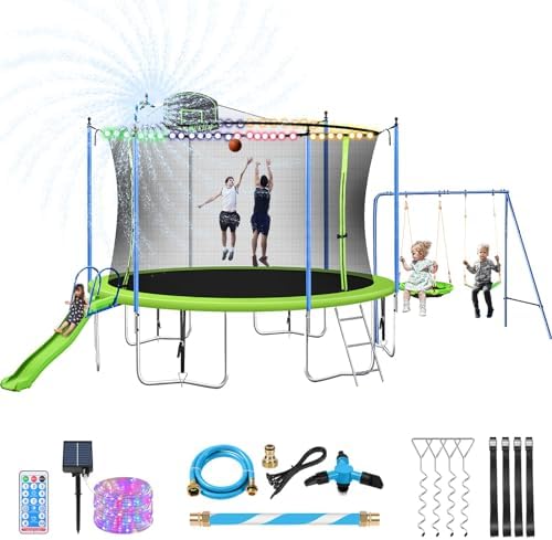 Lyromix 12FT 14FT Trampoline with Slide Swings for Kids & Adults