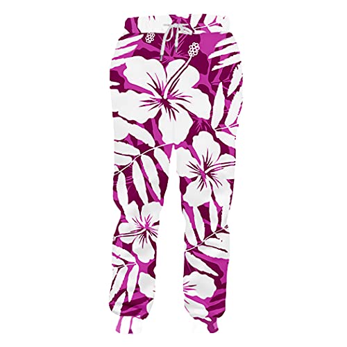 Pantalon de survêtement motif feuilles roses jogger unisexe taille 31 32 33 34 35