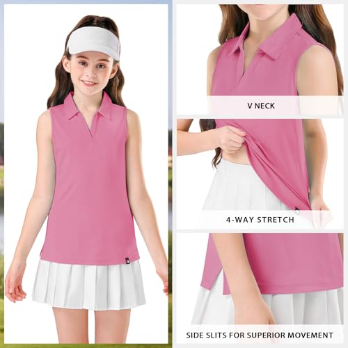 Soneven Girls' Sleeveless Polo Shirts V Neck Golf Tennis T-Shirts Collared Tank Tops for 5-14 Years2