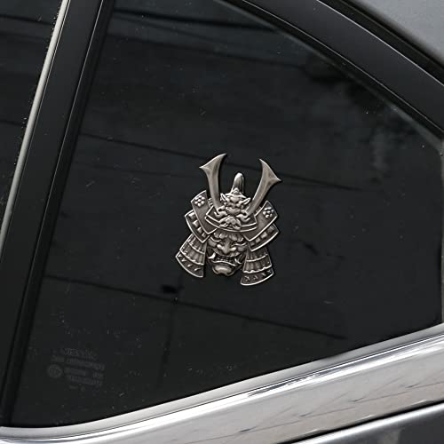 Image of Samurai Metal Car Sticker, Japanese Style Hannya Decal, Demon with Helmet Emblem, Devil Death Skull Zinc Alloy Skull Cool Badge for Automotive, Truck, Motorcycle (Type B - Gun Color)