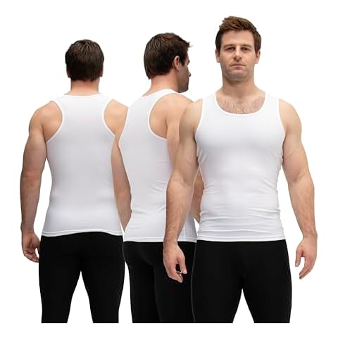 KISTA 3 Pack Men's Cool Dry Compression Sleeveless Tank Top, Sports Running Basketball Workout Base Layer (Small, White/White/White) Cover