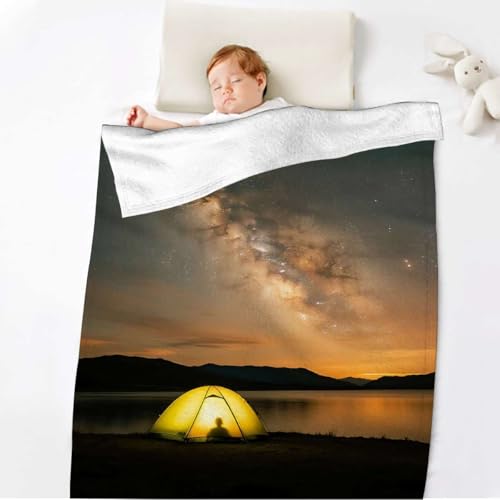 SVBFHAB Blue Yellow Lightweight Printed Fleece Blanket Camping Tent Northern Lights Fuzzy & Cozy Year-Round Throws for Couch and Gift Aurora Borealis 50x70 Inches